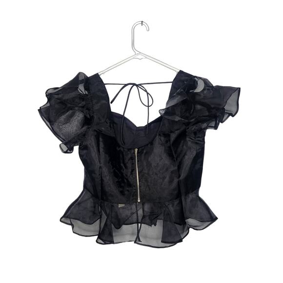 Francesca's Riannon Black Ruffle Corset Blouse Size Large NWT - Picture 3 of 8